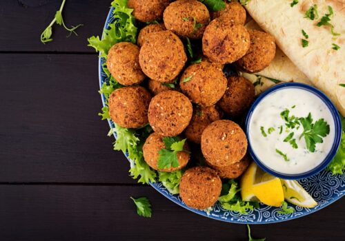 Falafel with cilantro and tahini sauce