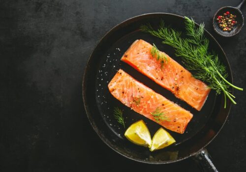 Sockeye salmon in a pan