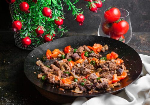 Carne asada in a pan
