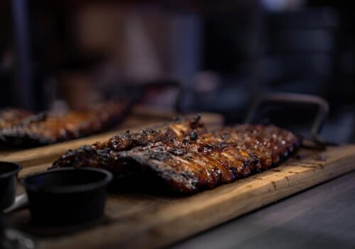 Boneless pork ribs on stove