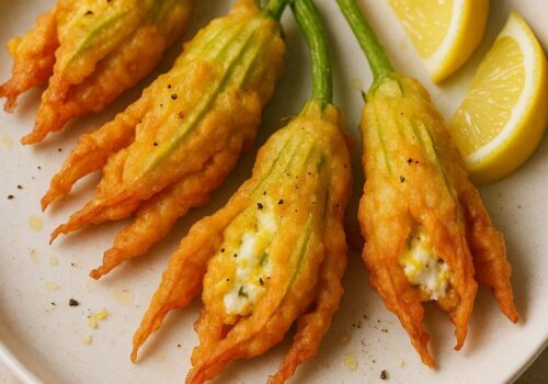 Zucchini Flowers with Ricotta and Lemon Zes
