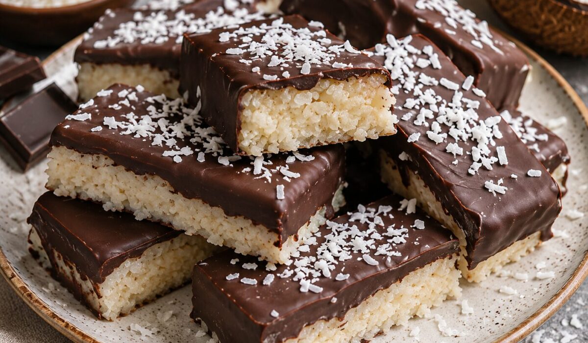 ## The Chocolate Dipped Coconut Bars We Make When We Want Something Sweet, Chewy, Cold, and Completely Irresistible These **Chocolate Dipped Coconut Bars** are the kind of treat that makes us open the freezer “just to check on them” and somehow come back with one in our hands. They are chewy in the center, deeply coconutty, gently sweet, and wrapped in a smooth chocolate shell that cracks softly when we bite into it. From my experience, this is one of those recipes that feels homemade in the best possible way: simple ingredients, rich flavor, and a result that looks like it came from a beautiful little dessert shop. What makes these bars so special is the contrast between the creamy coconut filling and the dark chocolate coating. We get that tropical sweetness from shredded coconut, a soft melt-in-the-mouth texture from condensed milk or coconut cream, and then a glossy chocolate layer that makes everything feel more luxurious. I love making these for family gatherings because they are easy to prepare ahead, they disappear quickly from the tray, and they always make people ask, “Did we really make these ourselves?” ### Preparation Time * **Preparation time:** 20 minutes * **Chilling time:** 1–2 hours * **Chocolate dipping time:** 15–20 minutes * **Final setting time:** 20–30 minutes * **Total time:** about 2 hours * **Servings:** 16–20 bars * **Difficulty:** Easy These bars are best when they are chilled, firm, and neatly dipped. We do not need baking skills here; we just need to mix, shape, chill, dip, and wait for the chocolate to set. ## The Necessary Ingredients — Possible in All Kinds of Variations For the coconut filling: * 3 cups shredded coconut, unsweetened or sweetened * 1 cup sweetened condensed milk * 2 tablespoons coconut cream or heavy cream * 2 tablespoons powdered sugar, optional, for a sweeter bar * 1 teaspoon vanilla extract * ¼ teaspoon salt * 2 tablespoons melted coconut oil, optional, for a firmer texture For the chocolate coating: * 250 grams dark chocolate, milk chocolate, or semi-sweet chocolate * 1 tablespoon coconut oil or neutral oil, for a smoother coating * ¼ cup toasted coconut, optional, for topping * Flaky sea salt, optional, for topping * Chopped almonds, pistachios, or hazelnuts, optional, for topping Now that we have the main ingredients, we can adjust the bars to fit different preferences. From my experience, this recipe is very forgiving, and even small changes can create a completely different dessert. For a **vegan version**, we should use vegan condensed coconut milk or thick coconut cream mixed with maple syrup, and we should choose dairy-free chocolate. For a **gluten-free version**, the recipe is naturally gluten-free if all packaged ingredients are certified gluten-free. For a **dairy-free version**, we should use coconut condensed milk, coconut cream, and dairy-free dark chocolate. For a **less sweet version**, we should use unsweetened shredded coconut, dark chocolate, and skip the powdered sugar. For a **more candy-bar style version**, we can use sweetened coconut, milk chocolate, and shape the mixture into thicker bars. For a **protein-style version**, we can add 2–3 tablespoons vanilla protein powder, but we may need a little extra coconut cream to keep the filling moist. For a **nutty version**, we can press one almond into the top of each coconut bar before dipping it in chocolate. This recipe does not require cooking, but we can still use different methods to melt the chocolate. In the microwave, we can heat the chocolate in short bursts and stir between each one. On the stovetop, we can use a double boiler for gentle, even melting. In an Instant Pot, we can use the sauté function only to warm water underneath a heatproof bowl, but we should avoid direct heat. In a Ninja Foodi or air fryer, we should not melt chocolate directly because the heat is too intense and can make the chocolate seize. For the coconut, we can toast a little in a dry pan, oven, or air fryer if we want a deeper flavor. ## The Steps of Preparation — Possible in All Kinds of Variations Before we begin, we should line a pan with parchment paper. This makes the bars easy to lift, cut, and dip without sticking. I always like pressing the coconut mixture firmly because compact bars hold their shape much better when we coat them in chocolate. 1. Line a small square pan or baking dish with parchment paper, leaving some overhang on the sides. 2. Add the shredded coconut, condensed milk, coconut cream, powdered sugar if using, vanilla extract, salt, and melted coconut oil to a large bowl. 3. Mix everything together until the coconut is evenly coated and the mixture feels sticky, thick, and moldable. 4. Taste the mixture and adjust with a little more salt, vanilla, or powdered sugar if needed. 5. Transfer the coconut mixture into the lined pan. 6. Press the mixture down firmly with a spatula, spoon, or clean hands until it forms an even, compact layer. 7. Chill the pan in the freezer for 45–60 minutes, or until the coconut slab is firm enough to slice. 8. Lift the coconut slab out of the pan using the parchment paper. 9. Slice it into 16–20 small bars or rectangles. 10. Place the sliced bars on a parchment-lined tray. 11. Freeze the bars for another 20–30 minutes so they stay firm during dipping. 12. Add the chocolate and coconut oil to a heatproof bowl. 13. Melt the chocolate gently in the microwave in 20-second intervals, stirring after each interval, until smooth. 14. Dip one chilled coconut bar into the melted chocolate. 15. Use a fork to lift the bar out of the chocolate and let the excess drip back into the bowl. 16. Place the dipped bar back onto the parchment-lined tray. 17. Repeat with the remaining bars. 18. Sprinkle toasted coconut, flaky salt, or chopped nuts over the bars before the chocolate sets. 19. Chill the bars in the refrigerator for 20–30 minutes, or until the chocolate shell is firm. 20. Serve the bars cold from the fridge or slightly softened at room temperature for a creamier bite. ### Nutritional Benefits * **Coconut provides satisfying texture:** Shredded coconut gives the bars their chewy bite and helps them feel rich even in small portions. * **Coconut contains dietary fiber:** The fiber helps make the bars more filling than many smooth candies. * **Dark chocolate adds antioxidants:** When we use dark chocolate, we get cocoa compounds that contribute depth, bitterness, and richness. * **The bars are naturally portion-friendly:** Because they are rich and dense, one small bar can feel very satisfying. * **Coconut oil helps create a smooth coating:** A small amount helps the chocolate melt evenly and set with a softer snap. * **Salt balances sweetness:** Even a small pinch of salt makes the coconut and chocolate flavors taste more intense. * **Vanilla adds aroma without heaviness:** It makes the filling taste warmer, rounder, and more dessert-like. * **Dairy-free versions are easy to make:** Coconut condensed milk and dairy-free chocolate keep the same indulgent texture. * **The recipe can be gluten-free:** With certified gluten-free ingredients, these bars can fit gluten-free dessert tables beautifully. * **They are freezer-friendly:** Keeping them chilled helps us enjoy a homemade sweet treat whenever we want one. After the nutrition side, we can make these bars even more exciting. This is where we can turn a simple coconut-chocolate treat into something that feels festive, elegant, or completely personal. ### Possible Additions and Upgrades * Add one whole almond on top of each bar before dipping. * Mix mini chocolate chips into the coconut filling. * Add orange zest for a bright chocolate-orange flavor. * Add lime zest for a tropical, refreshing note. * Add almond extract instead of vanilla for a candy-bar flavor. * Add espresso powder to the melted chocolate for deeper richness. * Sprinkle flaky sea salt on top before the chocolate sets. * Roll the bars in toasted coconut after dipping. * Drizzle white chocolate over the finished bars. * Use milk chocolate for a sweeter, creamier coating. * Use dark chocolate for a more intense, less sweet version. * Add chopped pistachios for color and crunch. * Add freeze-dried raspberries for tartness and a beautiful finish. * Add crushed hazelnuts for a nutty chocolate flavor. * Add a thin layer of caramel before dipping for a richer dessert. * Add a pinch of cinnamon to the coconut mixture. * Shape the mixture into balls instead of bars. * Make mini bite-size squares for parties. * Serve them straight from the freezer for a firmer candy texture. * Serve them from the fridge for a softer, chewier center. ### Questions and Answers **Can we make these bars ahead of time?** Yes, these bars are perfect for making ahead because they store beautifully in the fridge or freezer. **How long do they last in the refrigerator?** They usually keep well for about 1 week in an airtight container. **Can we freeze them?** Yes, we can freeze them for up to 2 months. From my experience, they taste wonderful straight from the freezer after a few minutes at room temperature. **Can we use sweetened coconut?** Yes, but the bars will be sweeter. We may want to skip the powdered sugar if we use sweetened coconut. **Can we use unsweetened coconut?** Yes, and it gives us a more balanced flavor, especially when paired with milk chocolate or sweetened condensed milk. **Why are our bars falling apart?** The mixture may be too dry or not pressed firmly enough. We can add a little more condensed milk or coconut cream and press the mixture very tightly. **Why is the chocolate too thick for dipping?** We can stir in a little coconut oil or neutral oil to make it smoother and easier to coat the bars. **Can we make them without condensed milk?** Yes, we can use thick coconut cream with maple syrup, but the texture will be slightly softer and less candy-like. **Can we make them vegan?** Yes, we should use vegan condensed coconut milk and dairy-free chocolate. **Can we make them gluten-free?** Yes, the recipe can be gluten-free if all packaged ingredients are certified gluten-free. **Do we need to bake them?** No, these are no-bake bars. Chilling is what helps them set. **Can we use white chocolate?** Yes, white chocolate works, but it makes the bars much sweeter. It is delicious with lime zest or freeze-dried berries. **Can we make them smaller?** Yes, mini bars or bite-size squares are great for parties and dessert platters. **Should we store them at room temperature?** It is better to keep them chilled because the coconut filling stays firm and the chocolate shell holds better. **Can children help make them?** Yes, children can help mix the filling, press it into the pan, sprinkle toppings, and decorate the bars. **What chocolate works best?** From my experience, semi-sweet or dark chocolate gives the best balance because the coconut filling is already sweet. **Can we add nuts inside the filling?** Yes, finely chopped almonds, pistachios, or hazelnuts add lovely crunch. **How do we get a smooth chocolate coating?** We should dip very cold bars into melted chocolate that is smooth and fluid, then let the excess drip off before placing them on parchment. **Can we shape them like candy bars?** Yes, we can press the coconut mixture into a thicker slab and cut it into long rectangles. **What is the biggest mistake to avoid?** We should not dip soft bars. If the coconut filling is not cold and firm, the bars can break apart in the chocolate. Chocolate Dipped Coconut Bars