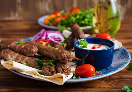 Shish kebab with lamb and vegetables recipe
