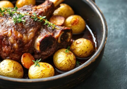 Neck bones and potatoes on the stove
