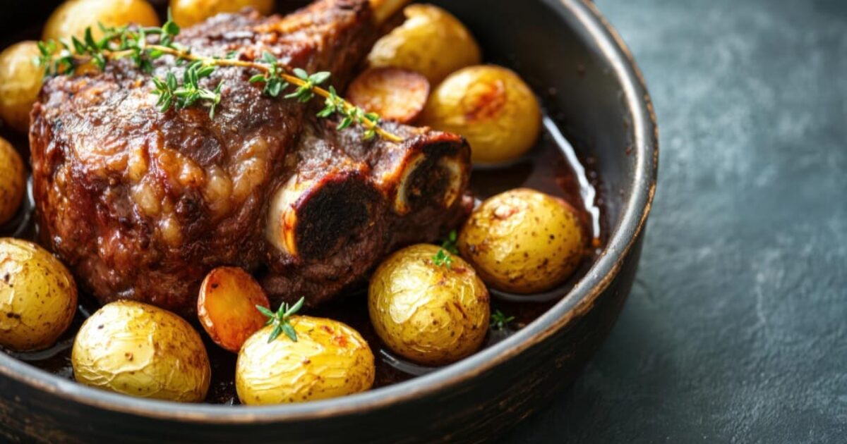 Neck bones and potatoes on the stove