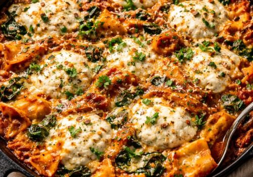Spicy skillet lasagna with ricotta and spinach