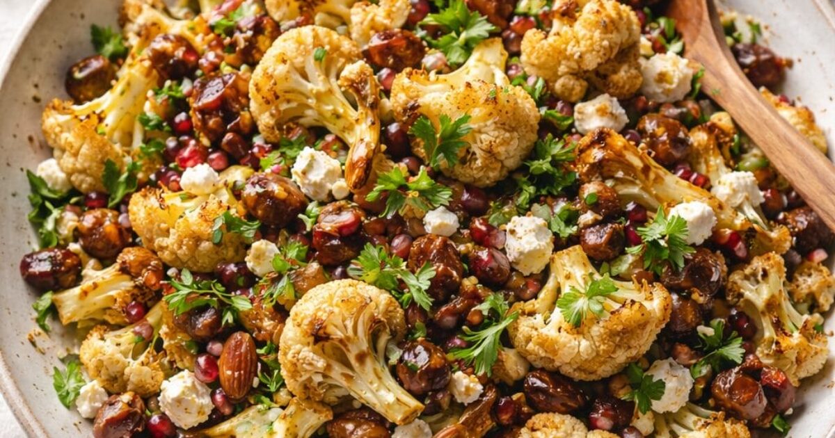 Roasted Cauliflower Salad With Feta And Dates
