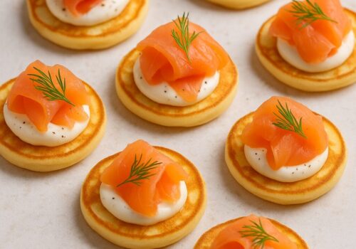 Smoked salmon blini canap&eacute;s