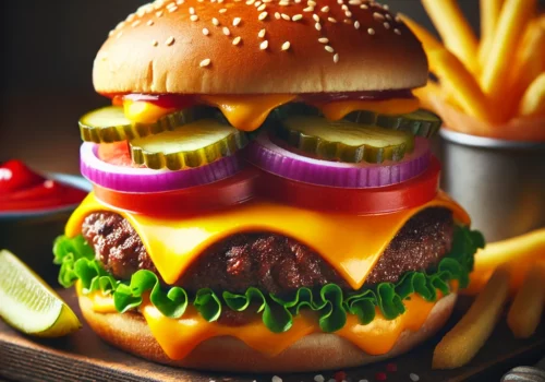 Classic American Beef Burger with Cheddar Cheese A Juicy, Flavorful Favorite