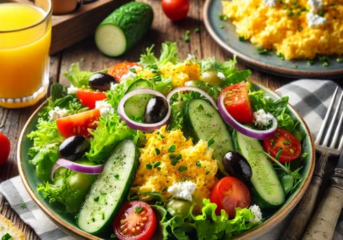 Classic Comfort Food Duo Tossed Salad and Scrambled Eggs