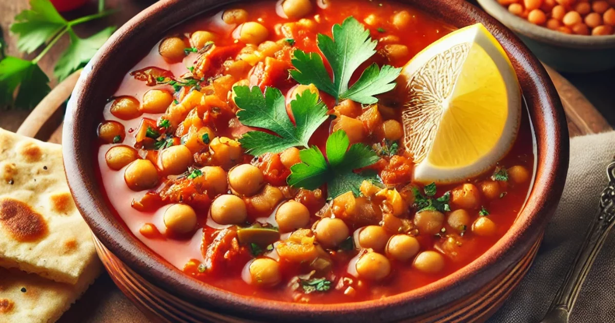 Moroccan Harira Soup with Chickpeas and Lentils