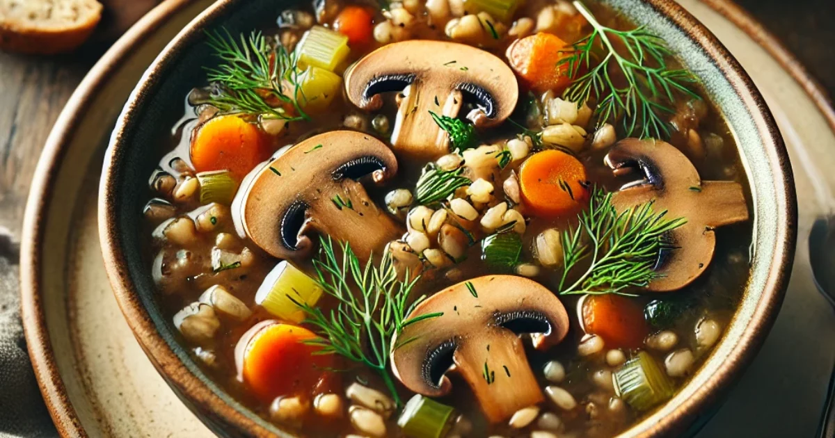 Mushroom Barley Soup with Fresh Dill