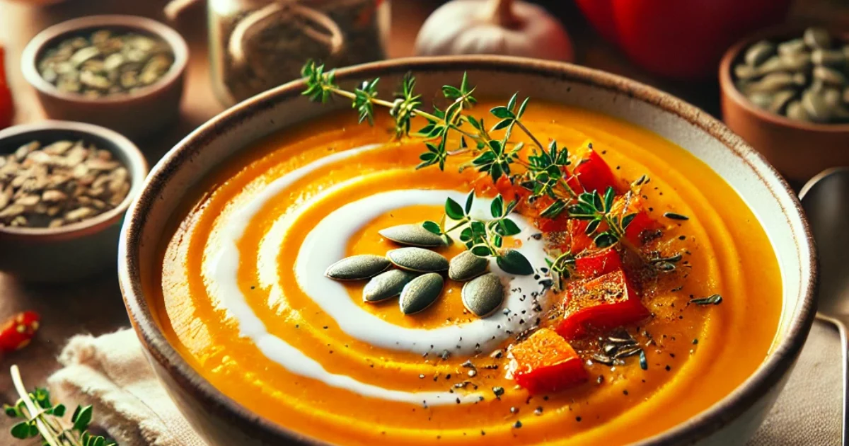 Roasted Butternut Squash Soup with Red Pepper