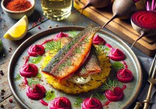 Smoked Trout with Potato R&ouml;sti and Beetroot Cream