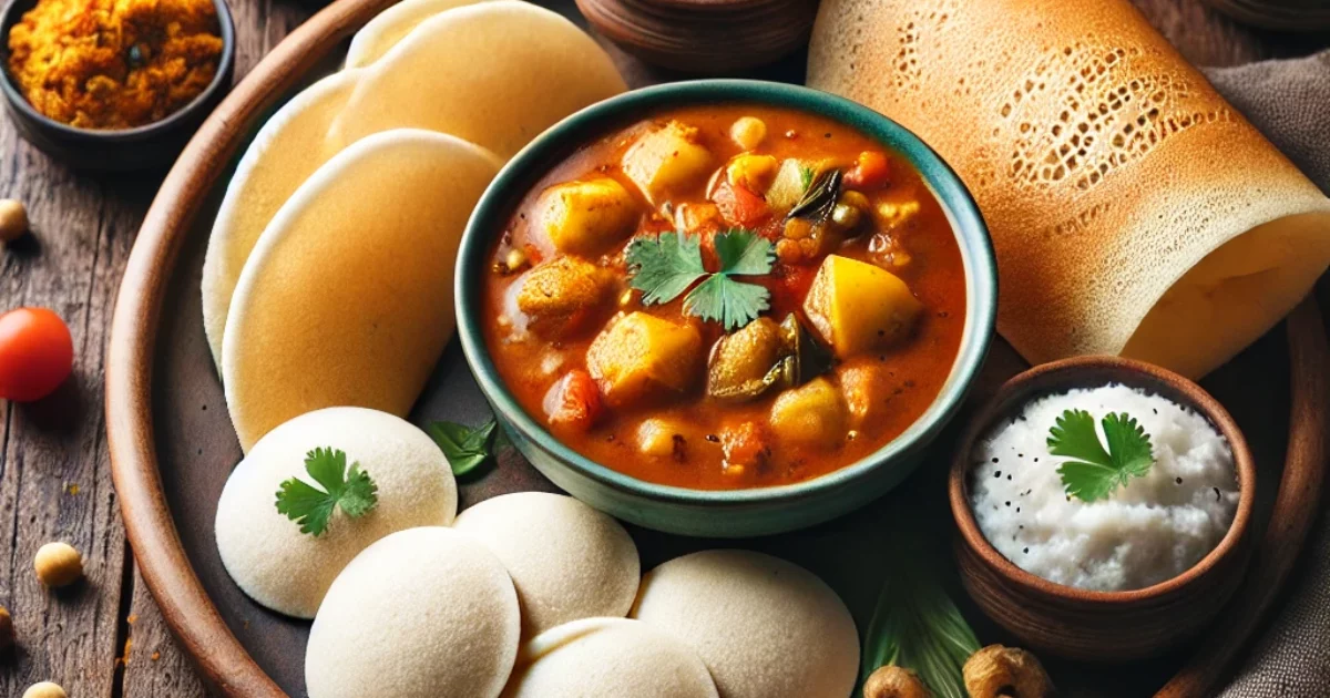 Tamil Nadu Sambar with Idli and Dosa A South Indian Feast