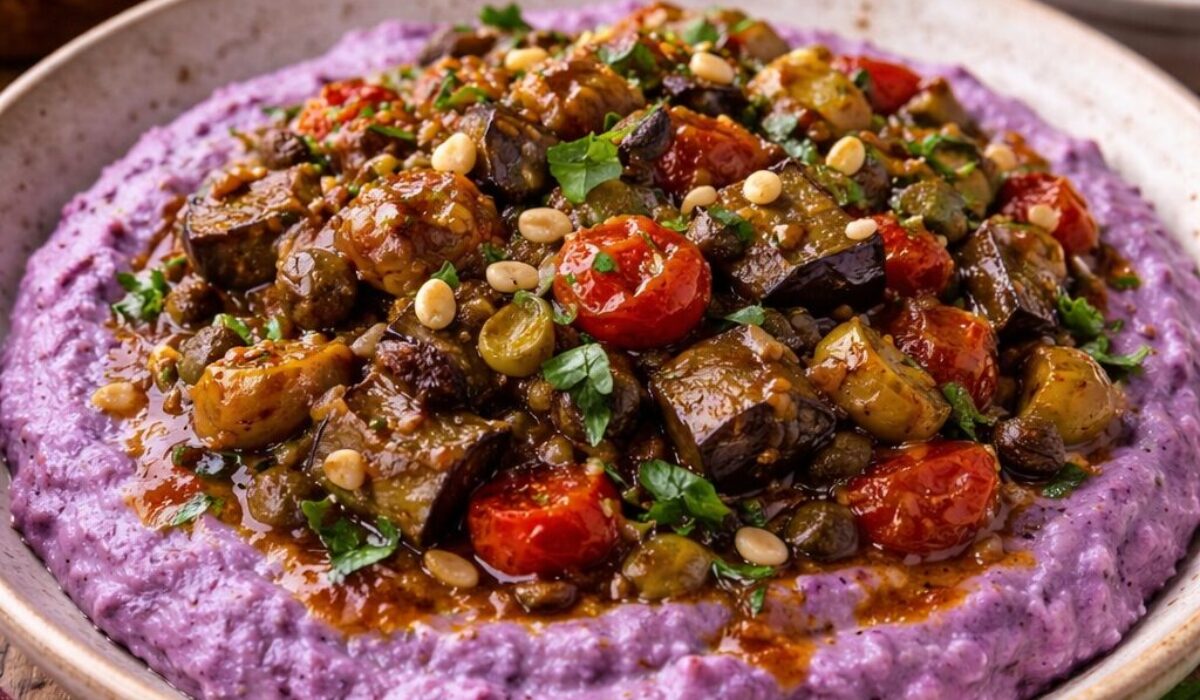 Purple Polenta with Roasted Eggplant Caponata