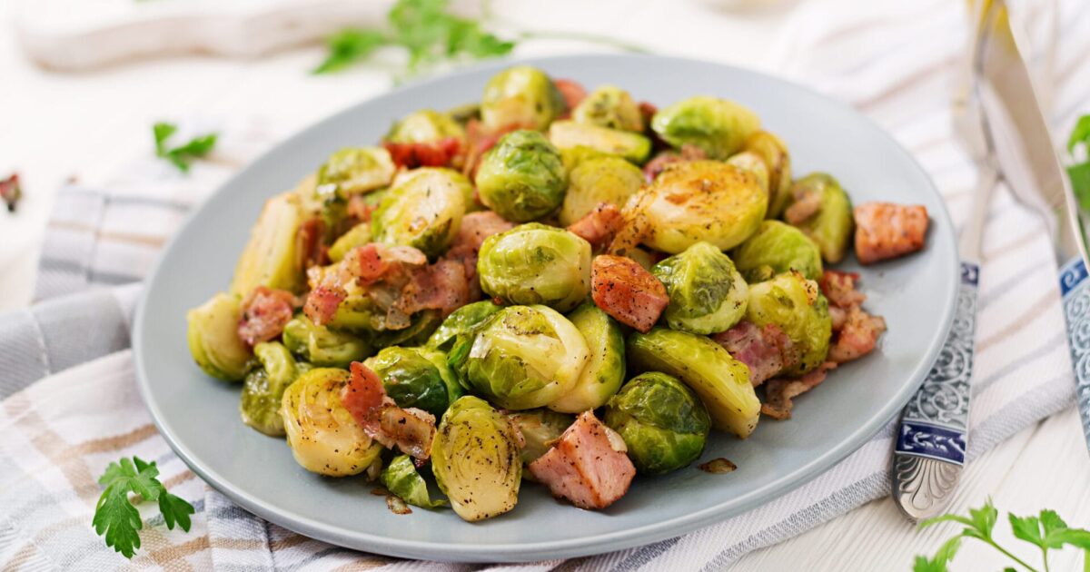 Roasted brussel sprouts and sweet potatoes