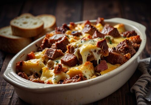 Crockpot cheesesteak potato casserole