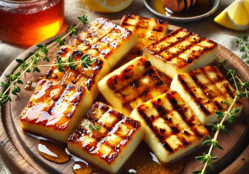 Grilled halloumi with honey and thyme