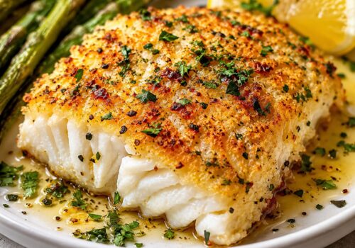Parmesan Garlic Butter Crusted Halibut