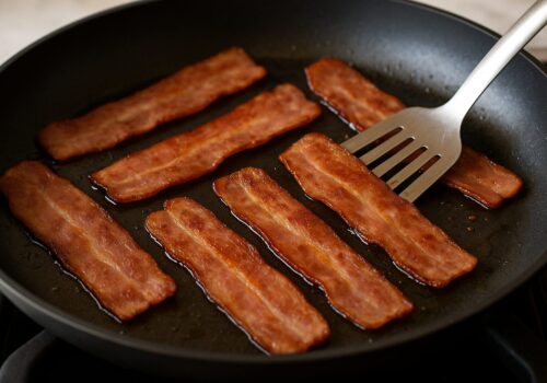Crispy Turkey Bacon in a Pan