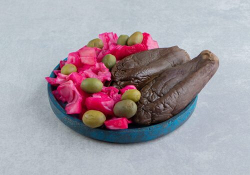 Makdous with stuffed baby eggplant